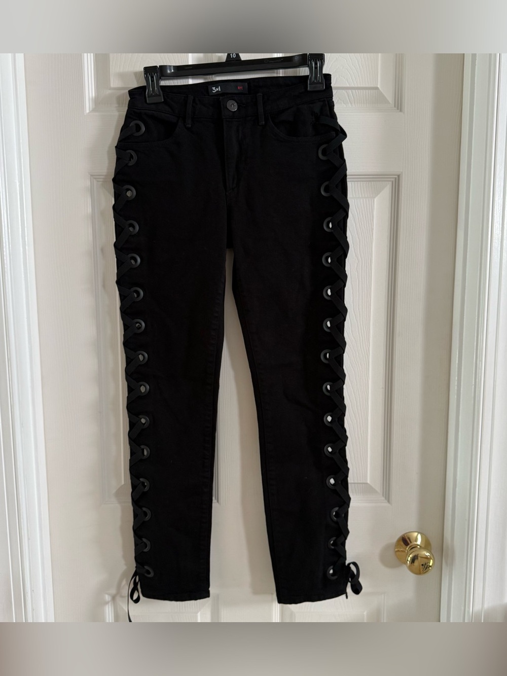 3x1 Black Lace-Up Leg Skinny Jeans 25 - Picture 3 of 9